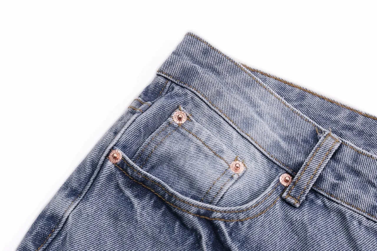 p240 (detail picture) 638#Gallery Dept new style splash ink hole knife cut washed blue micro-flare jeans versatile casual pants American high street trousers washed blue S~XL
